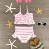 White & Pink Striped Ruffle Bikini -Children's boutique clothing IMG 5974 Edit