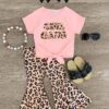 "Girl Gang" Pink Cheetah Bell Bottom Set