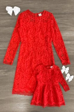 Mom & Me - Red Lace Long Sleeve Dress