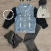 Black Rhinestone Sleeve Denim Jacket -Children's boutique clothing IMG 6054 Edit