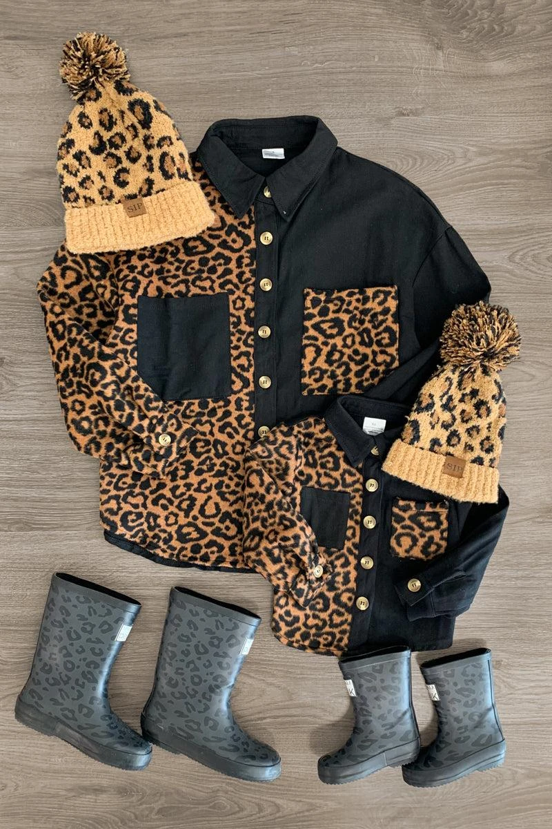 Mom & Me - Black & Cheetah Split Button Up Jacket 3 Mom & Me - Black & Cheetah Split Button Up Jacket
