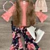 Pink Floral Fur Vest Bell Bottom Set - 3 Piece -Children's boutique clothing IMG 6227 Edit 497f2d3b 298e 45eb 9a03 f8d5ab2d2a9b