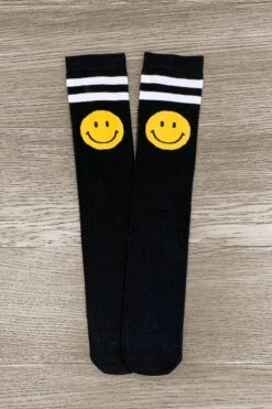 Black Smiley Face Striped Socks