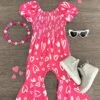 Hot Pink Heart Bell Bottom Jumpsuit -Children's boutique clothing IMG 6337 Edit