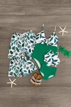 Green Tropical Family Swimsuits
