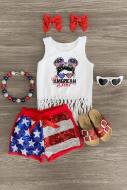 "All American Girl" Sequin Flag Short Set
