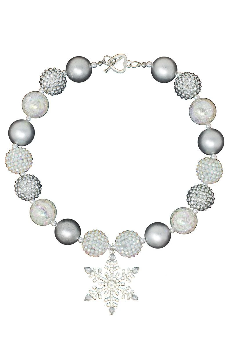 Silver Rhinestone Snowflake Bubblegum Necklaces 3 Silver Rhinestone Snowflake Bubblegum Necklaces