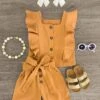 Brown Ruffle Button Short Set -Children's boutique clothing IMG 6420 Edit