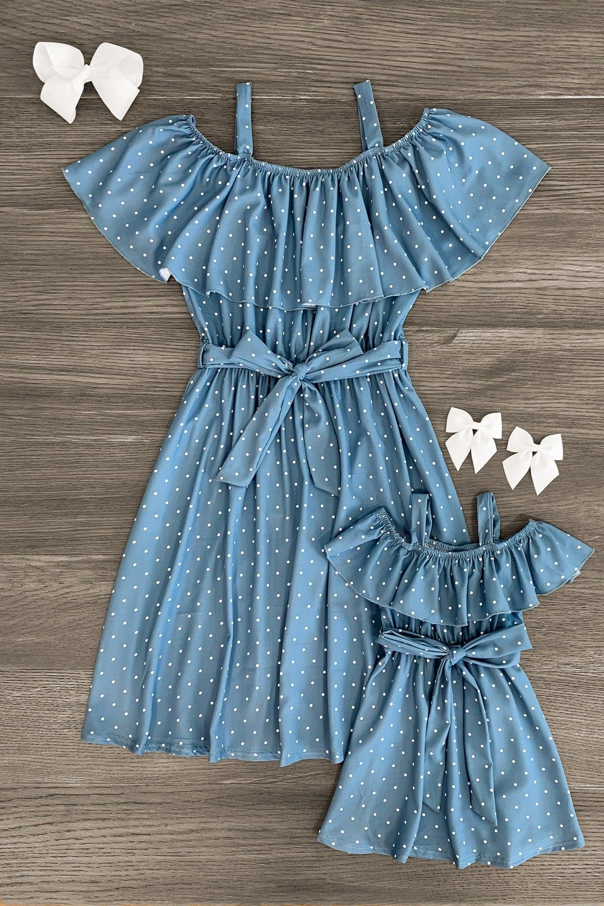 Mom & Me - Blue Polka Dot Ruffle Tie Dress 3 Mom & Me - Blue Polka Dot Ruffle Tie Dress