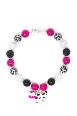 Hot Pink Cow Bubblegum Necklace