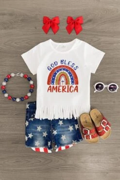 "God Bless America" Glitter Star Denim Short Set