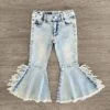 Bleached Denim Fringe Bell Bottom Jeans