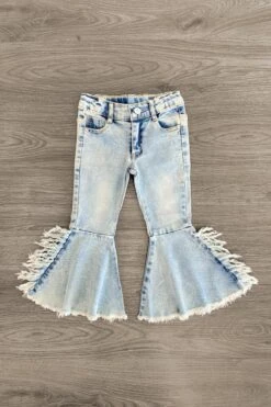 Bleached Denim Fringe Bell Bottom Jeans