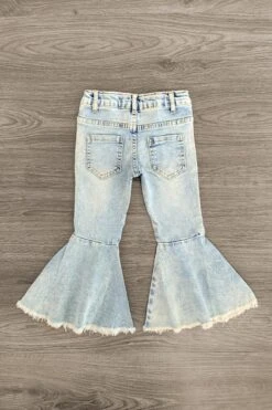 Bleached Denim Fringe Bell Bottom Jeans -Children's boutique clothing IMG 6528 Edit