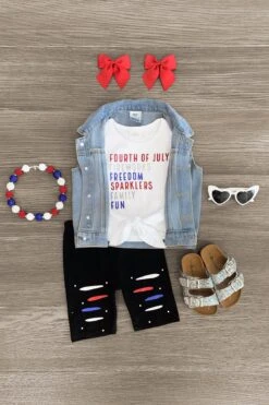 "Fourth Of July..." White Glitter Short Set