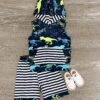 Navy Dinosaur Striped Sleeveless Hoodie Short Set 1 Navy Dinosaur Striped Sleeveless Hoodie Short Set -Children's boutique clothing IMG 6583 Edit