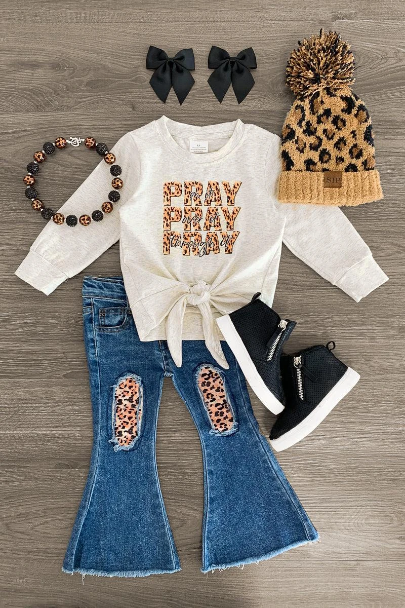 "Pray" Leopard Distressed Denim Flare Set 3 "Pray" Leopard Distressed Denim Flare Set