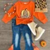 "Thankful" Glitter Pumpkin Denim Flare Set -Children's boutique clothing IMG 6755 Edit