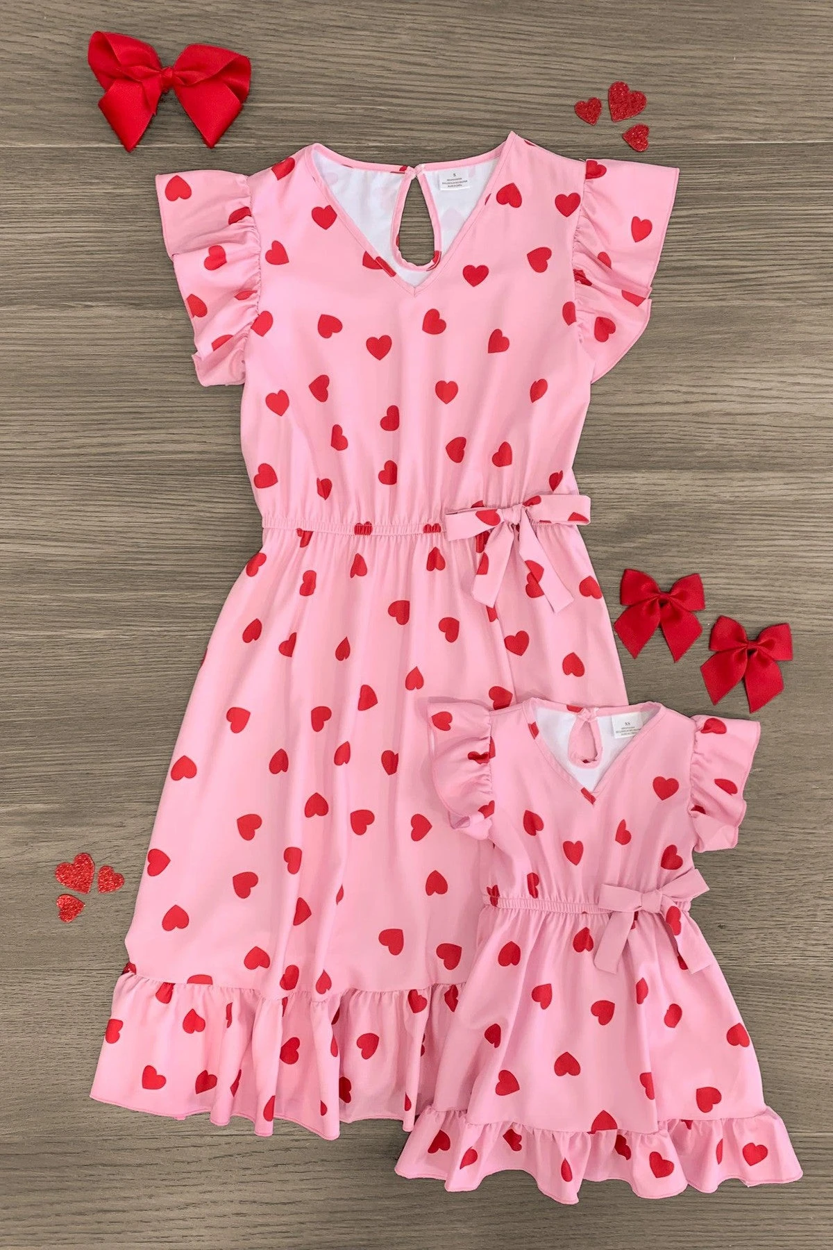 Mom & Me - Pink Heart Ruffle Dress 3 Mom & Me - Pink Heart Ruffle Dress