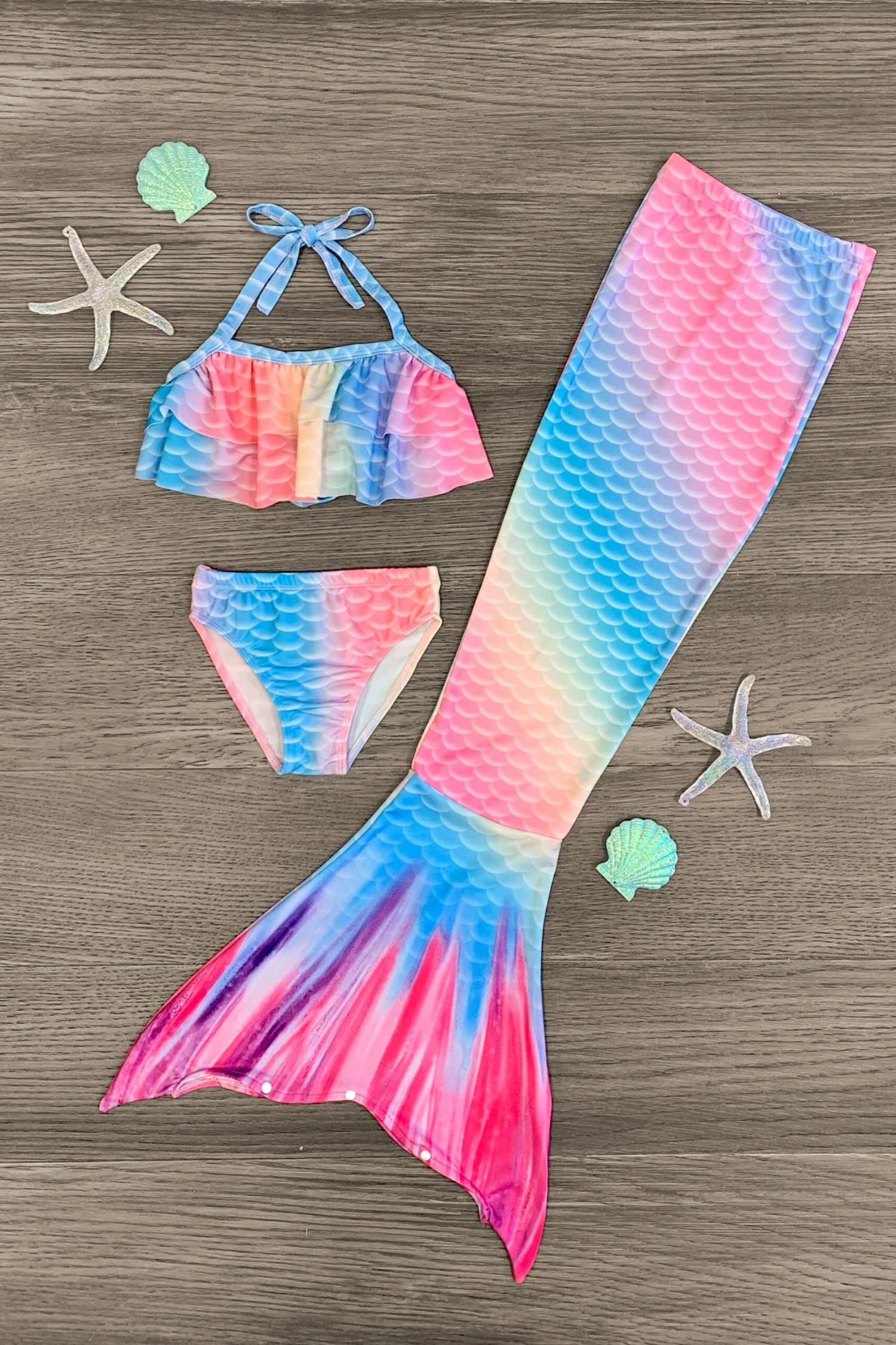 Multi-Color Mermaid Swimsuit Set - INCLUDES TOP, BOTTOM & TAIL 3 Multi-Color Mermaid Swimsuit Set - INCLUDES TOP, BOTTOM & TAIL