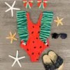 Red Watermelon Ruffle One Piece Swimsuit