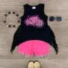 "Cowgirls Don't Cry" Black & Pink Denim Short Set