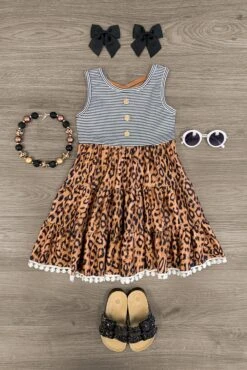 Navy Striped Cheetah Tank Dress