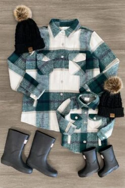 Mommy & Me : White & Green Plaid Shacket : Sparkle In Pink
