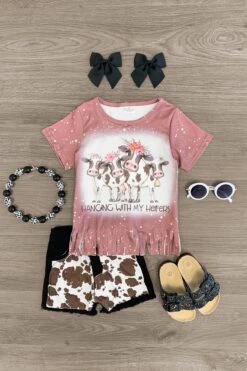 "Hanging With My Heifers" Cow Denim Short Set