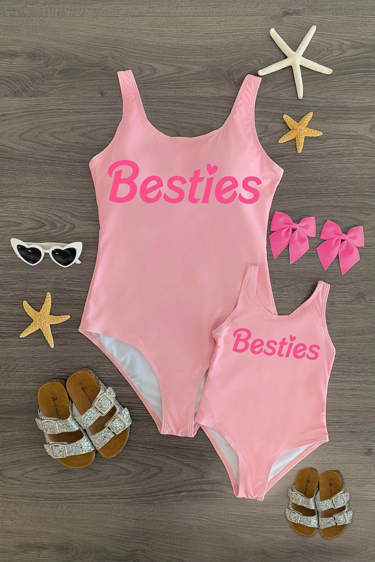 Mom & Me - "Besties" Pink One Piece Swimsuit 5 Mom & Me - "Besties" Pink One Piece Swimsuit - Image 3