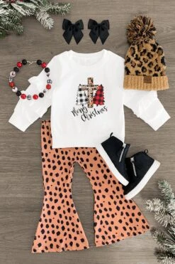 "Merry Christmas" Cheetah Bell Bottom Set