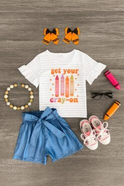 "Get Your Cray-On" Chambray Tie Short Set