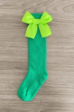 Green Knee High Silk Bow Socks -Children's boutique clothing IMG 7599copy Edit