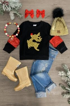Black Sequin Rudolph Top