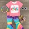 "He Is Risen" Rainbow Stripe Bell Bottom Set -Children's boutique clothing IMG 7827 Edit
