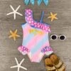 "Mermaid" Pastel Star One Shoulder Swimsuit -Children's boutique clothing IMG 7839 Edit 2