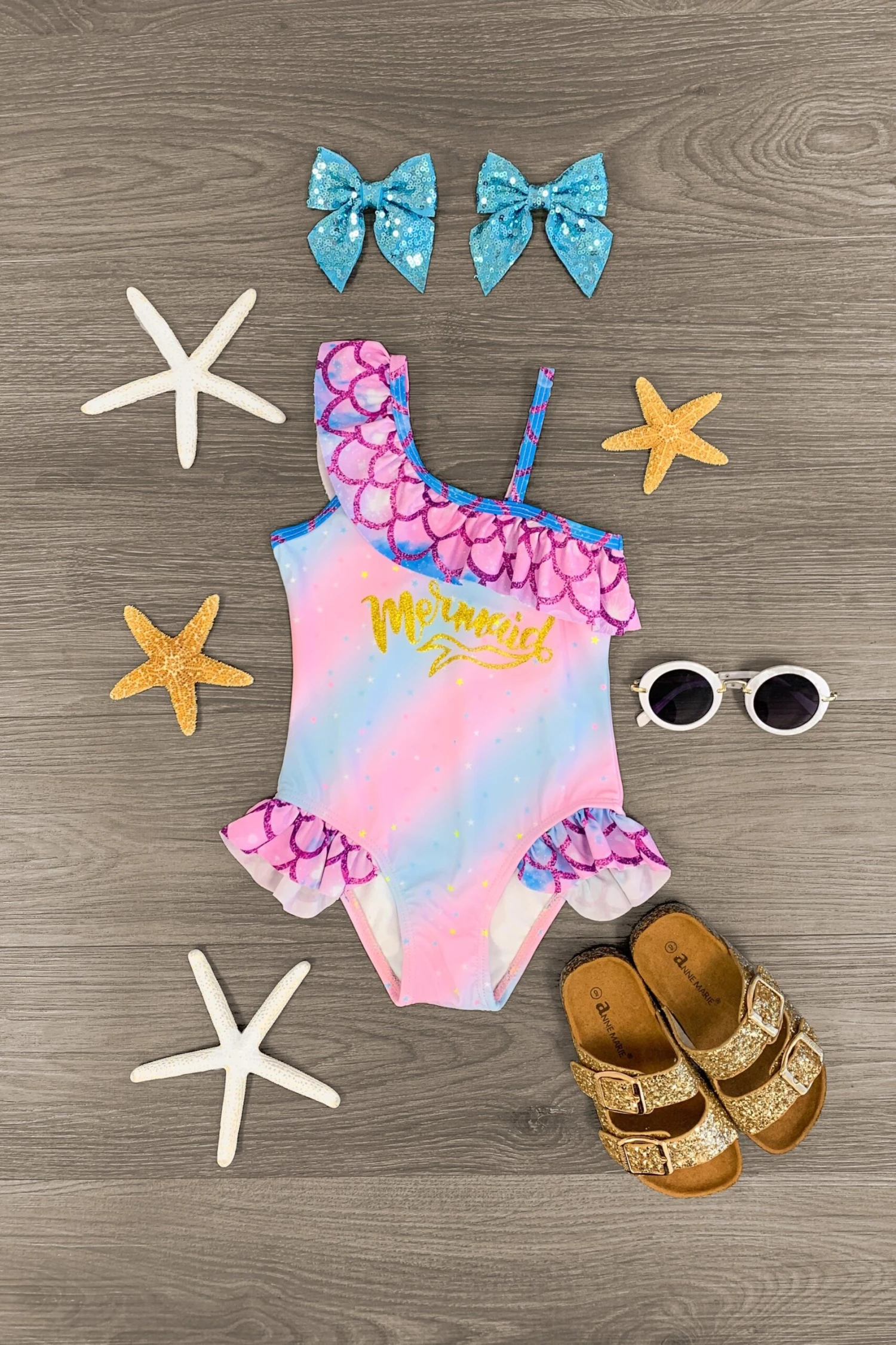 "Mermaid" Pastel Star One Shoulder Swimsuit 3 "Mermaid" Pastel Star One Shoulder Swimsuit