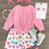 Pink Pearl Candy Hearts Skirt Set -Children's boutique clothing IMG 7851 Edit