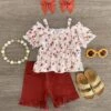 Cream & Burgundy Floral Denim Short Set -Children's boutique clothing IMG 7868 Edit f842eeee 5e4c 468b b955 3b2c2e4b0f6c
