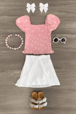 Pink & White Daisy Skirt Set