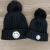 Mom & Me - Black Smiley Face Beanie