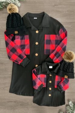 Mom & Me - Black & Red Plaid Fleece Shacket -Children's boutique clothing IMG 8012 Edit