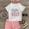"Wilder Than The West" Pink Suede Short Set -Children's boutique clothing IMG 8088 Edit