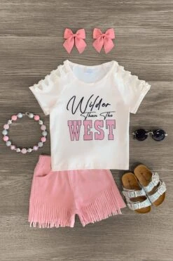 "Wilder Than The West" Pink Suede Short Set