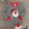 Black & White Stripe Plaid Santa Top