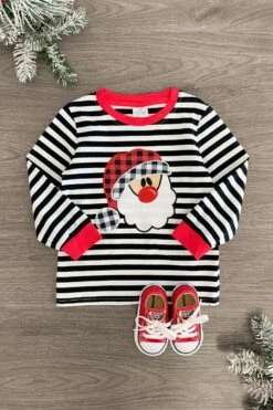 Black & White Stripe Plaid Santa Top