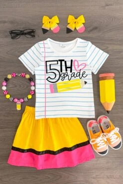 "Pre-K - 5th Grade" Paper & Pencil Skirt Set -Children's boutique clothing IMG 8101 Edit 5th
