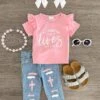 "My Redeemer Lives" Pink Denim Pant Set -Children's boutique clothing IMG 8189 Edit
