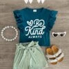 "Be Kind Always" Mint Ribbed Short Set -Children's boutique clothing IMG 8198 Edit