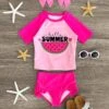 "Hello Summer" Pink Rash Guard Swimsuit 2 "Hello Summer" Pink Rash Guard Swimsuit -Children's boutique clothing IMG 8260copy Edit